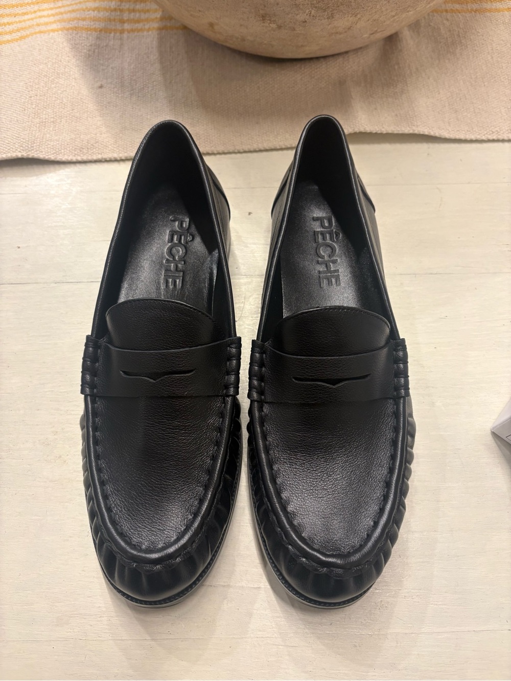 Peche Women's Black Leather Penny Loafers